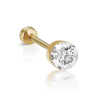 Invisible Diamond Threaded Stud Earring with Diamond Back Yellow Gold 4mm