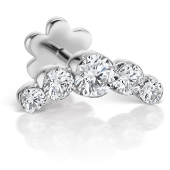 Invisible Set Five Diamond Open Curve Threaded Stud Earring White Gold