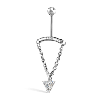 Invisible Set Triangle Diamond Drape Threaded Stud Earring White Gold 3mm Vertical