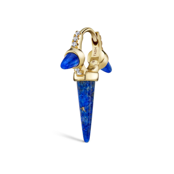 Lapis Triple Long Spike Diamond Eternity Hoop Earring Yellow Gold 6.5mm