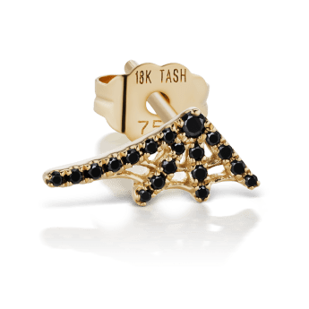 Large Black Diamond Web Earstud Yellow Gold 11mm Left