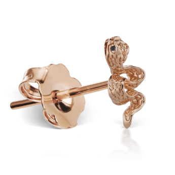 Large Engraved Snake with Black Diamond Eyes Stud Earring Rose Gold 5mm Left