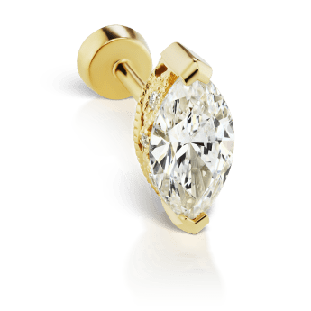 Marquise Diamond Threaded Stud Earring Yellow Gold 8mm