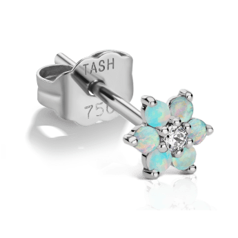Opal Flower with Diamond Center Stud Earring