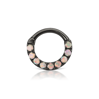 Opal Horizontal Eternity Hoop Earring Black Gold 6.5mm 16 Gauge = 1.3mm