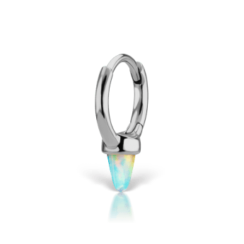 Opal Single Short Spike Hoop Earring (Non Rotating) White Gold 6.5mm