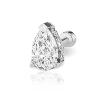 Pear Diamond Threaded Stud Earring, Diamond Back White Gold 6mm