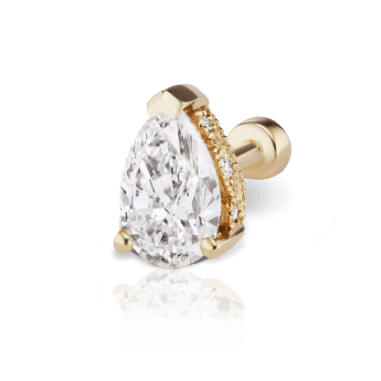 Pear Diamond Threaded Stud Earring, Diamond Back Yellow Gold 6mm