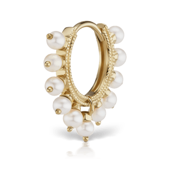 Pearl Coronet Hoop Earring Yellow Gold 8mm
