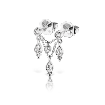Scallop Set Round Diamond and Pear Trinity Orbital Earring White Gold