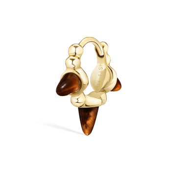 Tiger's Eye Triple Granulated Spike Hoop Earring Yellow Gold 6.5mm