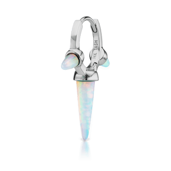 Triple Long Opal Spike Hoop Earring White Gold 8mm