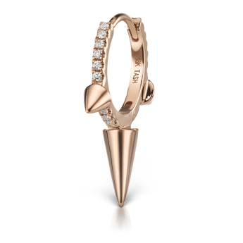 Triple Long Spike Diamond Eternity Hoop Earring Rose Gold 9.5mm