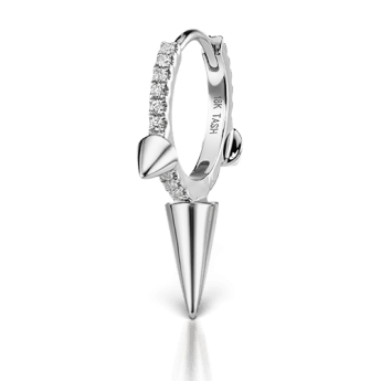 Triple Long Spike Diamond Eternity Hoop Earring White Gold 9.5mm