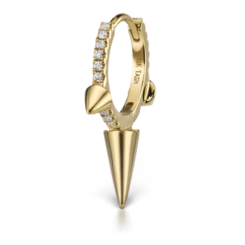 Triple Long Spike Diamond Eternity Hoop Earring Yellow Gold 9.5mm