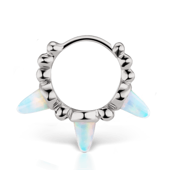 Triple Short Opal Spike Granulated Hoop Earring White Gold 8mm