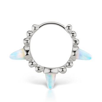 Triple Short Opal Spike Granulated Hoop Earring White Gold 9.5mm