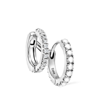 Pearl and Diamond Double Eternity Linked Hoop Earring and Cuff White Gold 8mm Right