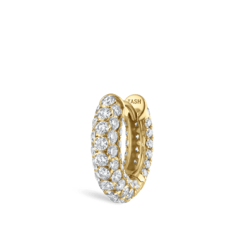 Invisible Set Diamond Three Row Pavé Hoop Earring Yellow Gold 8mm