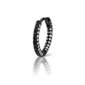 Black and White Diamond Five Row Pavé Hoop (Bottom Hinge) Black Gold 8mm