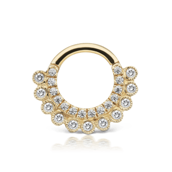 Diamond Apsara Hoop Earring Yellow Gold 6.5mm 16 Gauge = 1.3mm