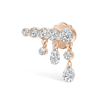 Invisible Set Diamond Crescendo Bar Threaded Stud Earring Rose Gold 11mm Right