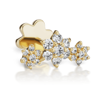 Three Flower Garland Diamond Threaded Stud Earring Yellow Gold
