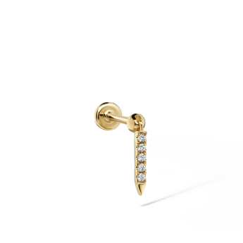 Diamond Eternity Bar Charm Threaded Stud Earring Yellow Gold 7mm