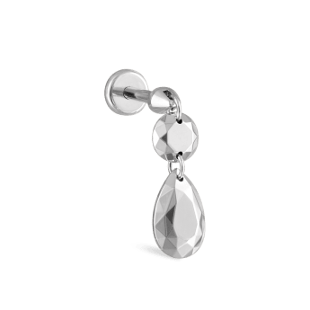 Double Faceted Gold Threaded Charm Stud Earring White Gold 3.6mm / 6.5mm
