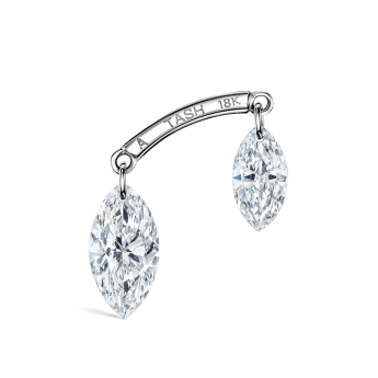 Floating Double Marquise Diamond Drape Threaded Stud Earring White Gold 5.5mm / 7mm Horizontal+A Direction