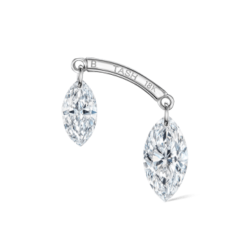 Floating Double Marquise Diamond Drape Threaded Stud Earring White Gold 5.5mm / 7mm Horizontal+B Direction