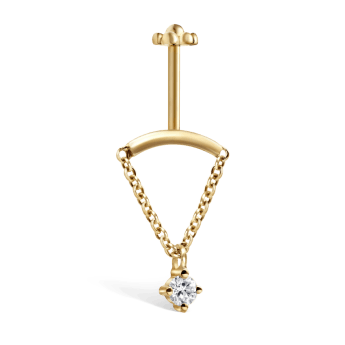 Prong Set Diamond Drape Threaded Stud Earring Yellow Gold 2mm Vertical