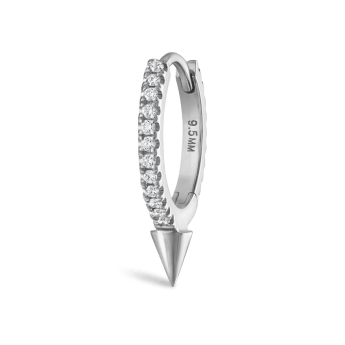 Single Short Spike Diamond Eternity Hoop Earring White Gold 9.5mm