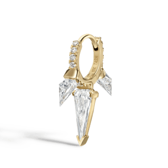 Silhouette Diamond Triple Long Spike Eternity Hoop Earring Yellow Gold 6.5mm