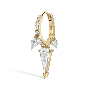 Silhouette Diamond Triple Long Spike Eternity Hoop Earring Yellow Gold 8mm