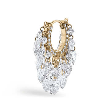 Floating Diamond Tassel Hoop Earring Yellow Gold 8mm