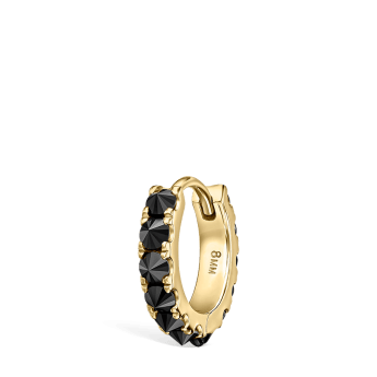 Reverse Set Black Diamond Eternity Hoop Earring Yellow Gold 8mm