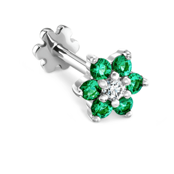Emerald and Diamond Flower Threaded Stud Earring