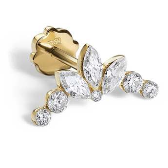 Invisible Set Diamond Lotus Garland Threaded Stud Earring Yellow Gold