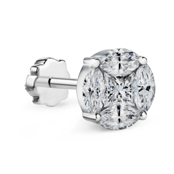 Diamond Cluster Threaded Stud Earring White Gold 10mm