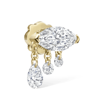 Triple Teardrop Marquise Diamond Threaded Stud Earring Yellow Gold 8mm Left