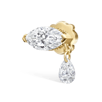 Single Teardrop Marquise Diamond Threaded Stud Earring Yellow Gold 8mm Right