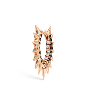 Metal Mohawk with Black and White Diamond Pavé Hoop Earring Rose Gold 9.5mm