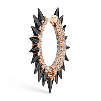 Black Moissanite Mohawk and Diamond Pavé Hoop Earring Rose Gold 12.5mm