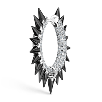 Black Moissanite Mohawk and Diamond Pavé Hoop Earring White Gold 12.5mm