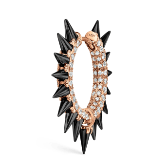 Black Moissanite Mohawk and Diamond Pavé Hoop Earring Rose Gold 11mm