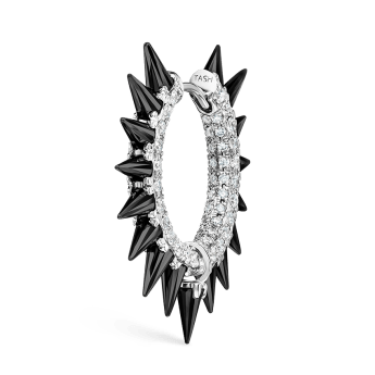 Black Moissanite Mohawk and Diamond Pavé Hoop Earring White Gold 11mm