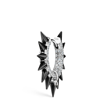 Black Moissanite Mohawk and Diamond Pavé Hoop Earring White Gold 8mm