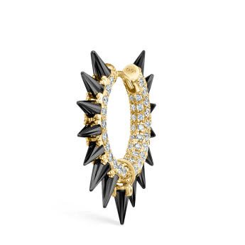 Black Moissanite Mohawk and Diamond Pavé Hoop Earring Yellow Gold 9.5mm