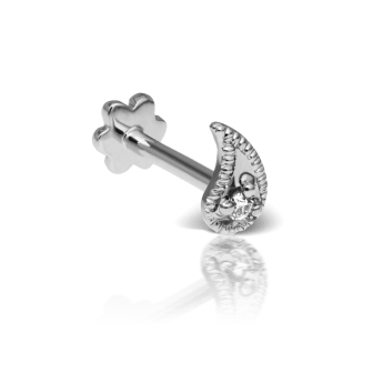 Diamond Paisley Threaded Stud Earring White Gold 5mm Left